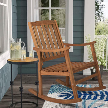Penny Classic Slat-Back 300-Lbs Support Acacia Wood Patio Outdoor Rocking Chair - JONATHAN Y